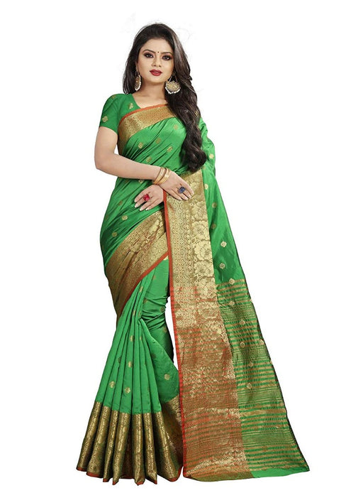 Parrot Green Color Weaving Cotton Silk Saree With Blouse only in Bigswipe