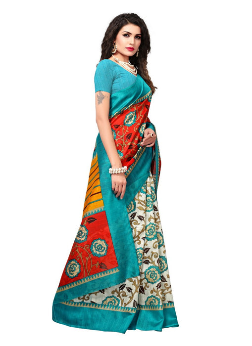 Multi Color Printed Bhagalpuri Silk Saree With Blouse only in Bigswipe