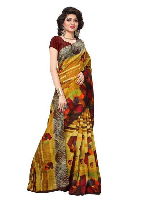 Multi Color Printed Bhagalpuri Silk Saree With Blouse only in Bigswipe