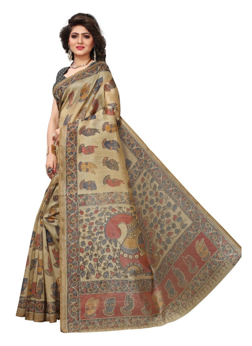 Beige Color Printed Bhagalpuri Silk Saree With Blouse only in Bigswipe