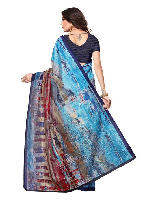 Blue Color Printed Bhagalpuri Silk Saree With Blouse only in Bigswipe