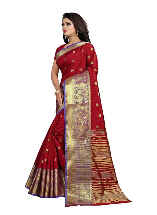 Maroon Color Weaving Cotton Silk Saree With Blouse only in Bigswipe