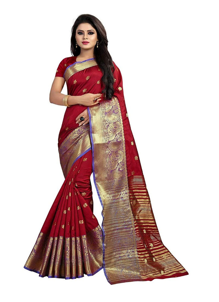 Maroon Color Weaving Cotton Silk Saree With Blouse only in Bigswipe