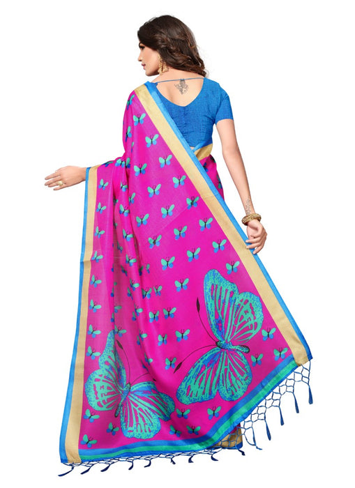 Rose Color Printed Khadi Silk Jhalor Saree With Blouse