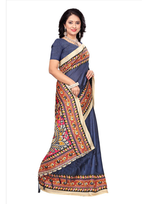 Blue Color Printed Khadi Silk Jhalor Saree With Blouse only in Bigswipe