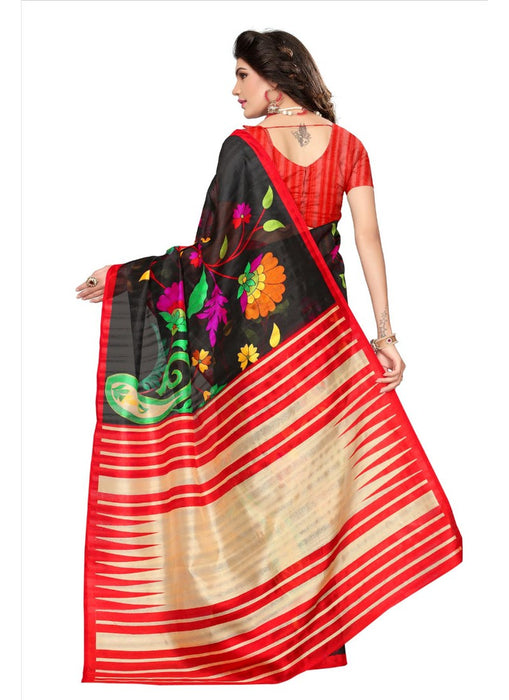 Multi Color Printed Bhagalpuri Silk Saree With Blouse only in Bigswipe