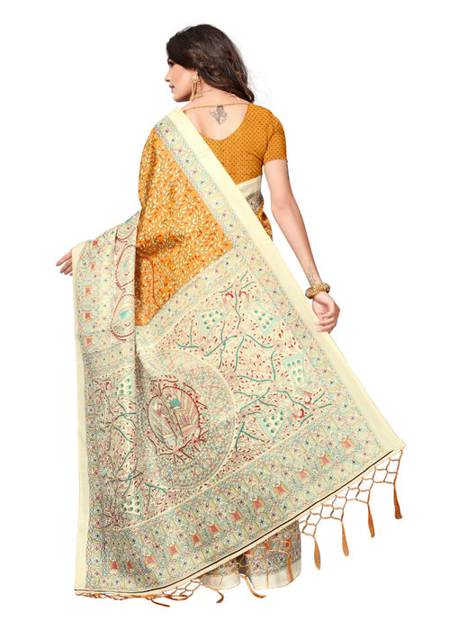 Golden Color Printed Khadi Silk Jhalor Saree With Blouse only in Bigswipe