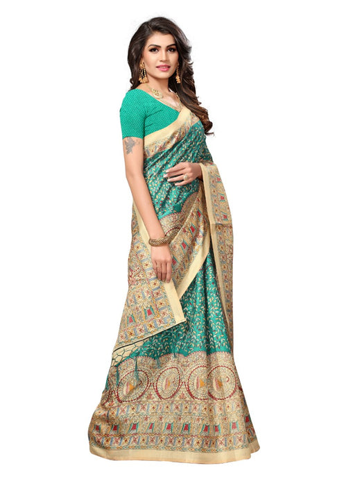 Green Color Printed Khadi Silk Jhalor Saree With Blouse only in Bigswipe