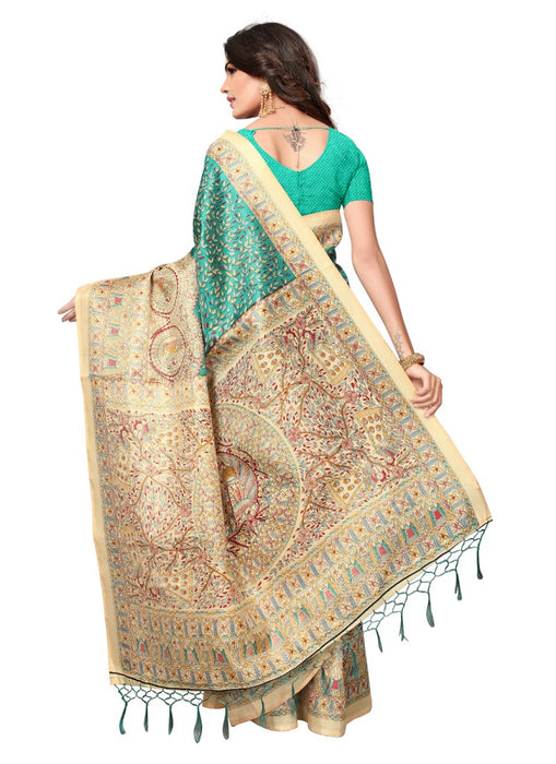 Green Color Printed Khadi Silk Jhalor Saree With Blouse only in Bigswipe