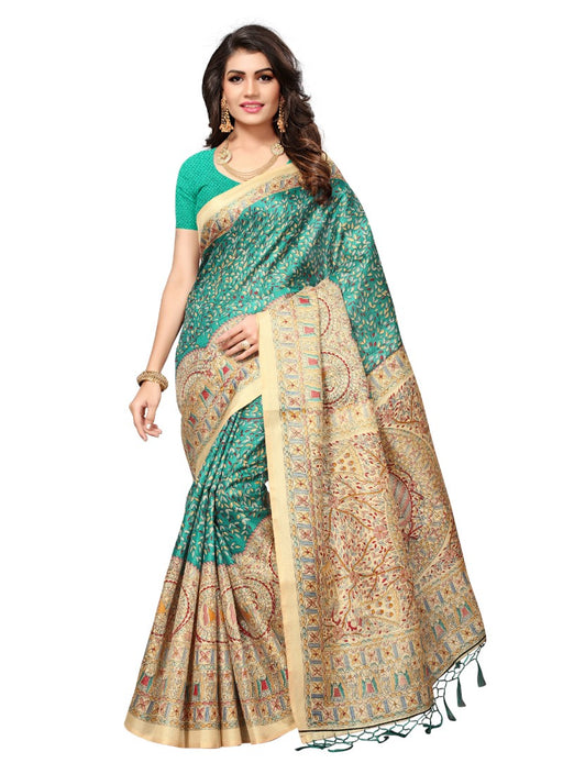 Green Color Printed Khadi Silk Jhalor Saree With Blouse only in Bigswipe