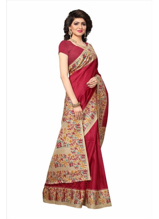 Red Color Printed Khadi Silk Jhalor Saree With Blouse