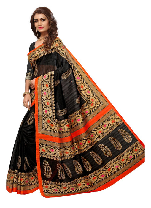 Black Color Printed Bhagalpuri Silk Saree With Blouse only in Bigswipe