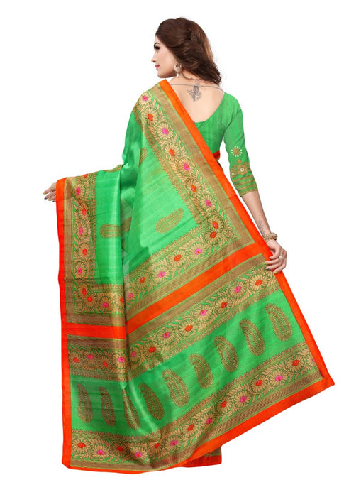 Green Color Printed Bhagalpuri Silk Saree With Blouse only in Bigswipe