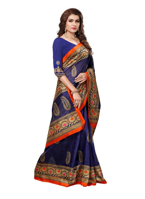 Blue Color Printed Bhagalpuri Silk Saree With Blouse only in Bigswipe