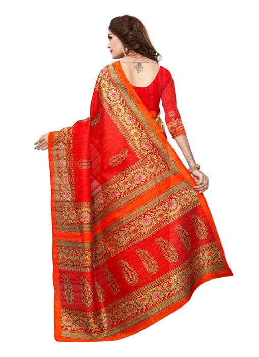 Red Color Printed Bhagalpuri Silk Saree With Blouse