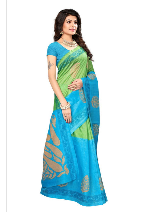 Blue Color Printed Bhagalpuri Silk Saree With Blouse only in Bigswipe