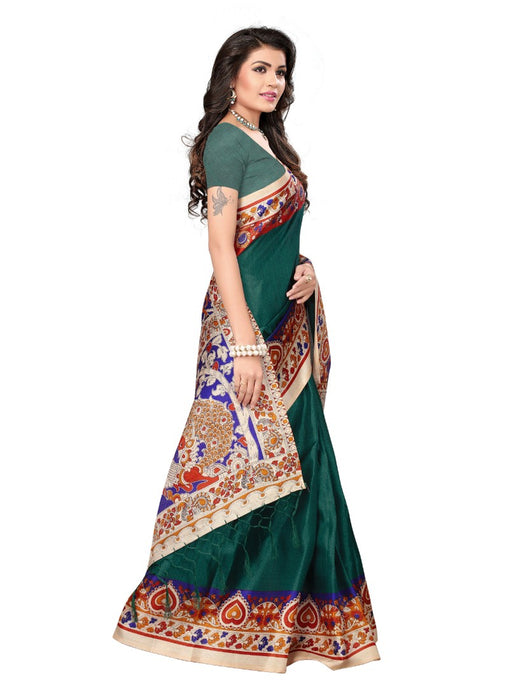 Green Color Printed Khadi Silk Jhalor Saree With Blouse only in Bigswipe