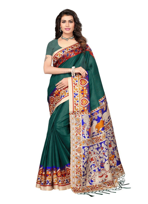 Green Color Printed Khadi Silk Jhalor Saree With Blouse only in Bigswipe