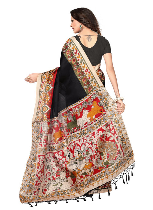 Black Color Printed Khadi Silk Jhalor Saree With Blouse only in Bigswipe