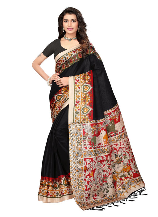 Black Color Printed Khadi Silk Jhalor Saree With Blouse only in Bigswipe