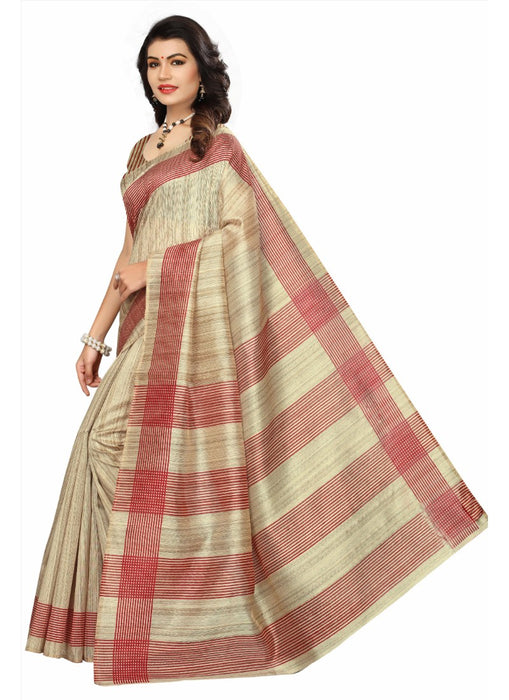 Light Brown Color Printed Bhagalpuri Silk Saree With Blouse only in Bigswipe