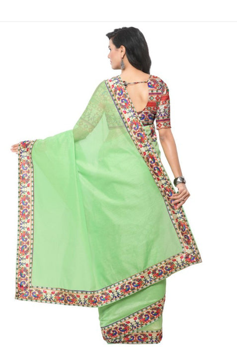 Light Green Color Printed Chanderi Saree With Blouse only in Bigswipe