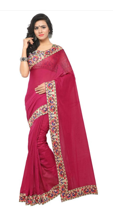 Pink Color Printed Chanderi Saree With Blouse only in Bigswipe