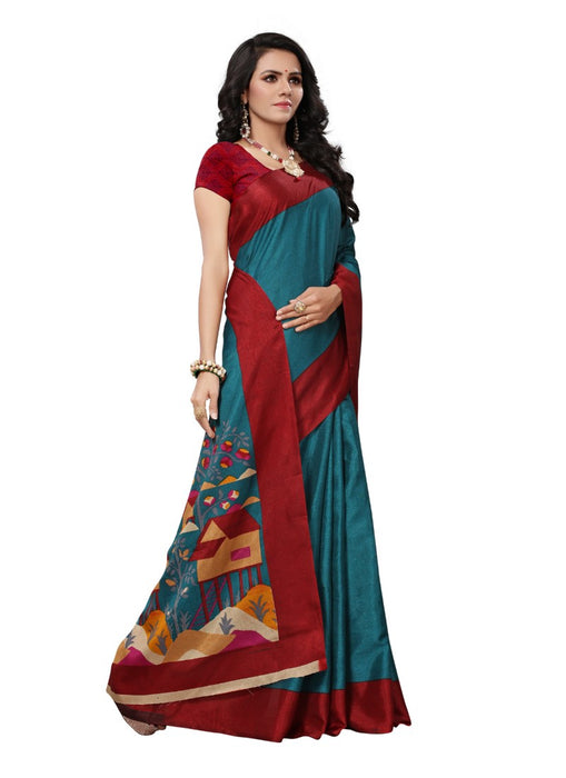 Green Color Printed Khadi Silk Saree With Blouse only in Bigswipe