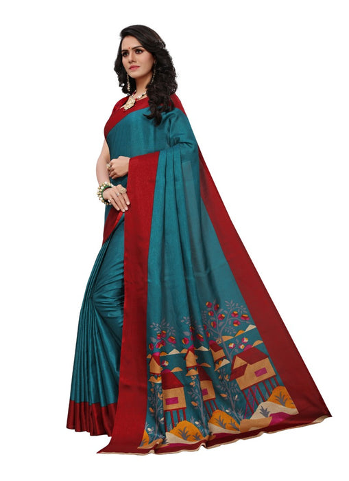 Green Color Printed Khadi Silk Saree With Blouse only in Bigswipe