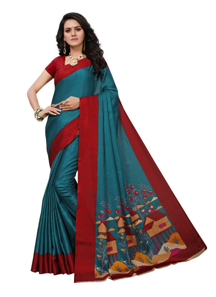 Green Color Printed Khadi Silk Saree With Blouse only in Bigswipe