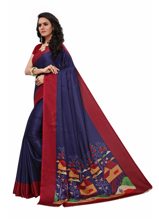 Violet Color Printed Khadi Silk Saree With Blouse