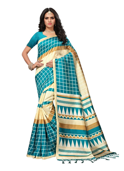 Multi Color Printed Mysore kalamkari Silk with jhalor Saree With Blouse only in Bigswipe