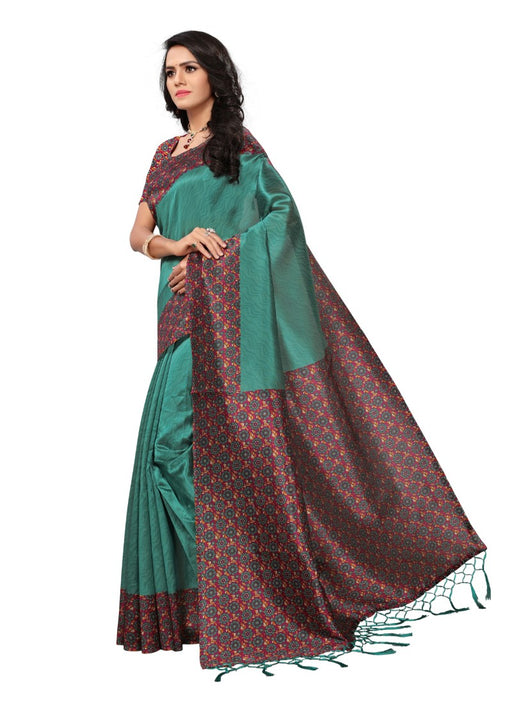 Green Color Printed Mysore kalamkari Silk with jhalor Saree With Blouse only in Bigswipe