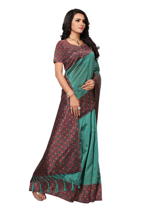 Green Color Printed Mysore kalamkari Silk with jhalor Saree With Blouse only in Bigswipe