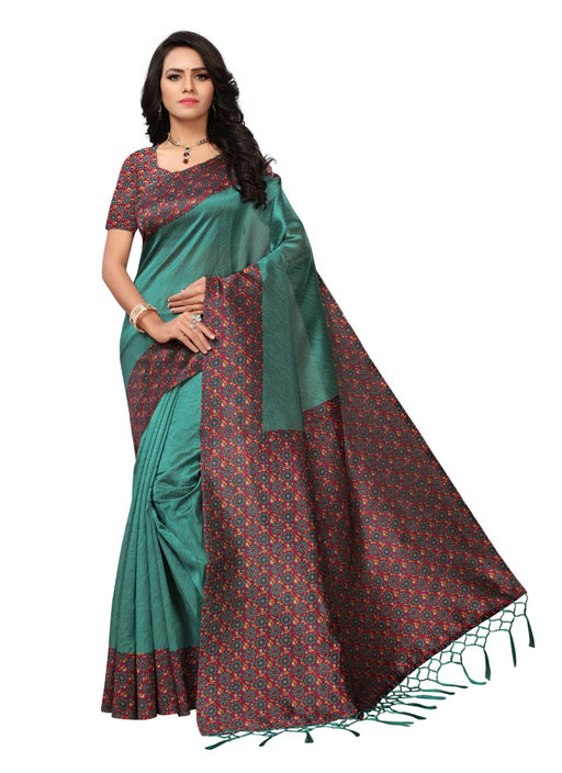 Green Color Printed Mysore kalamkari Silk with jhalor Saree With Blouse only in Bigswipe