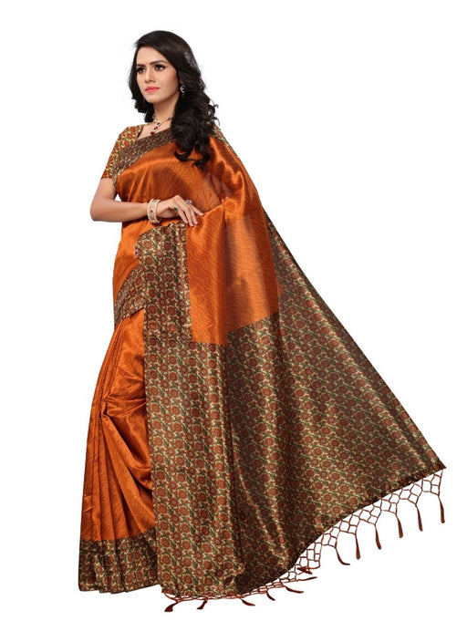 Orange Color Printed Mysore kalamkari Silk with jhalor Saree With Blouse only in Bigswipe