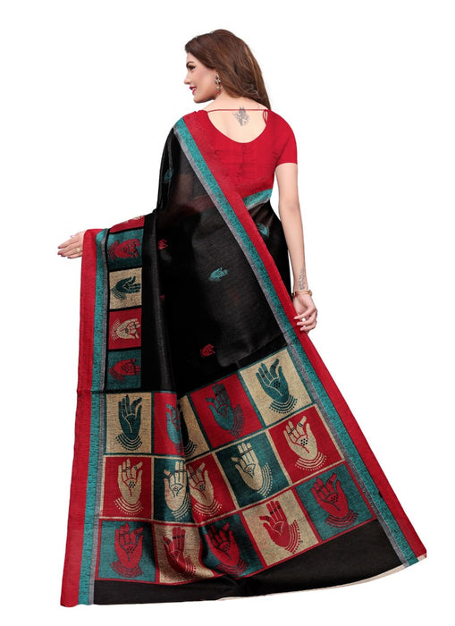 Black Color Printed Bhagalpuri Silk Saree With Blouse only in Bigswipe