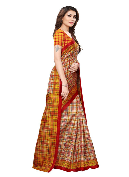 Multi Color Printed Khadi Silk Saree With Blouse only in Bigswipe