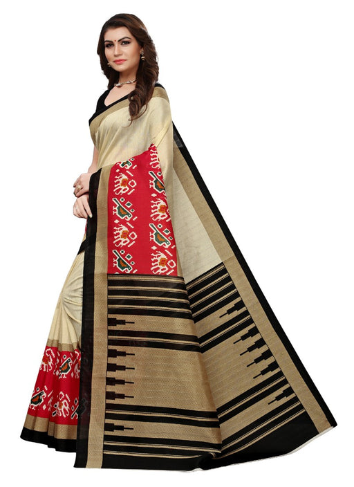 Black and beige Color Printed Bhagalpuri Silk Saree With Blouse only in Bigswipe