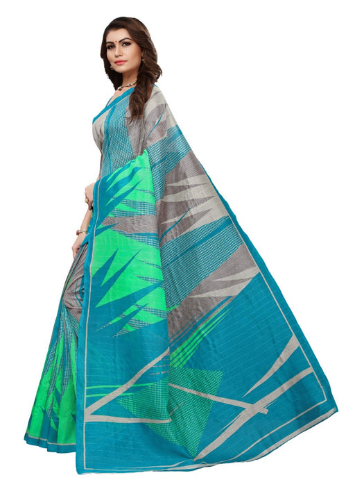 Multi Color Printed Bhagalpuri Silk Saree With Blouse only in Bigswipe