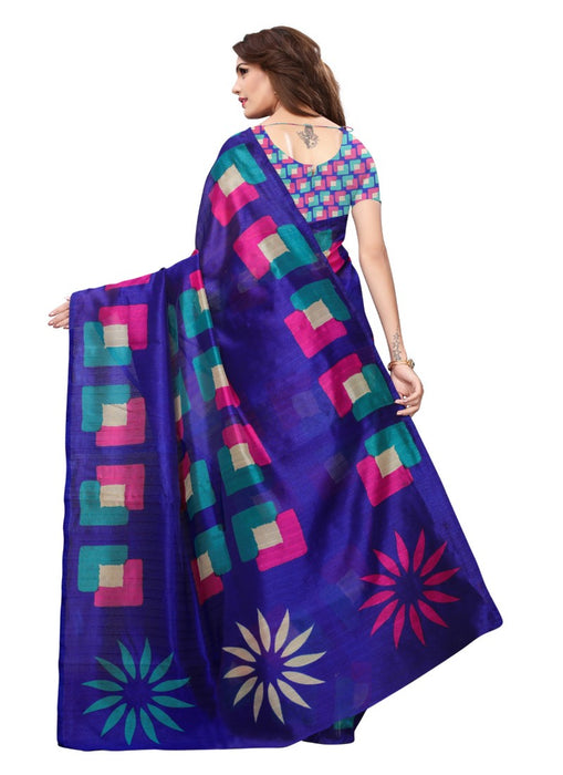 Blue Color Printed Bhagalpuri Silk Saree With Blouse only in Bigswipe