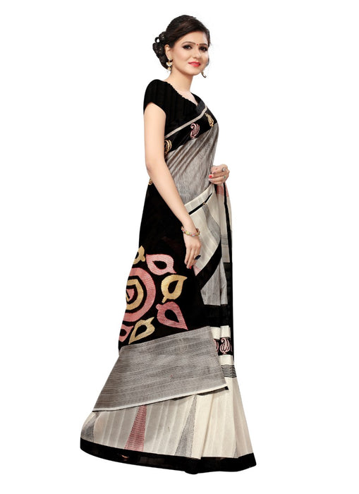 Black Color Printed Bhagalpuri Silk Saree With Blouse only in Bigswipe