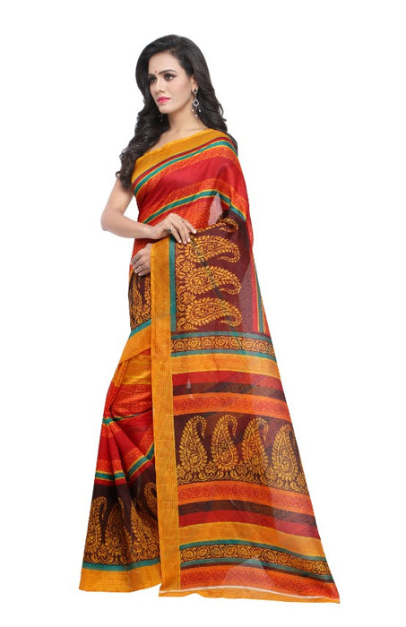 Multi Color Printed Bhagalpuri Silk Saree With Blouse only in Bigswipe