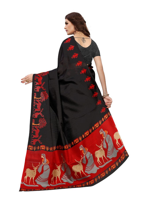 Black Color Printed Khadi Silk Saree With Blouse only in Bigswipe