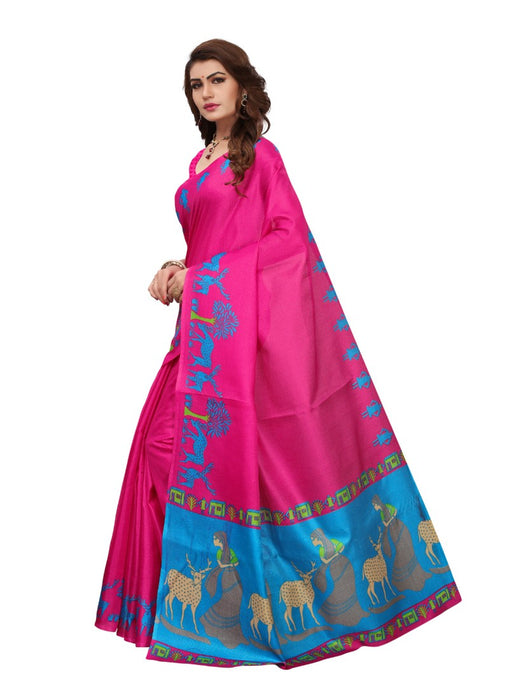 Pink Color Printed Khadi Silk Saree With Blouse only in Bigswipe