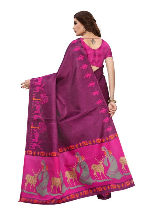 Purple Color Printed Khadi Silk Saree With Blouse