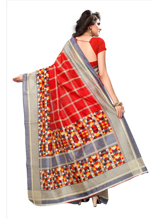 Red Color Printed Bhagalpuri Silk Saree With Blouse