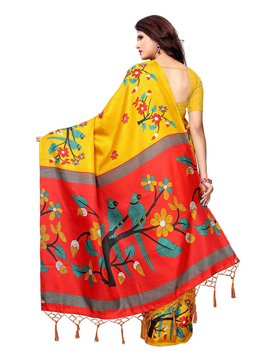 Yellow, Maroon Color Art Silk Saree