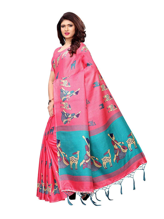 Pink, Turquoise Color Art Silk Saree only in Bigswipe