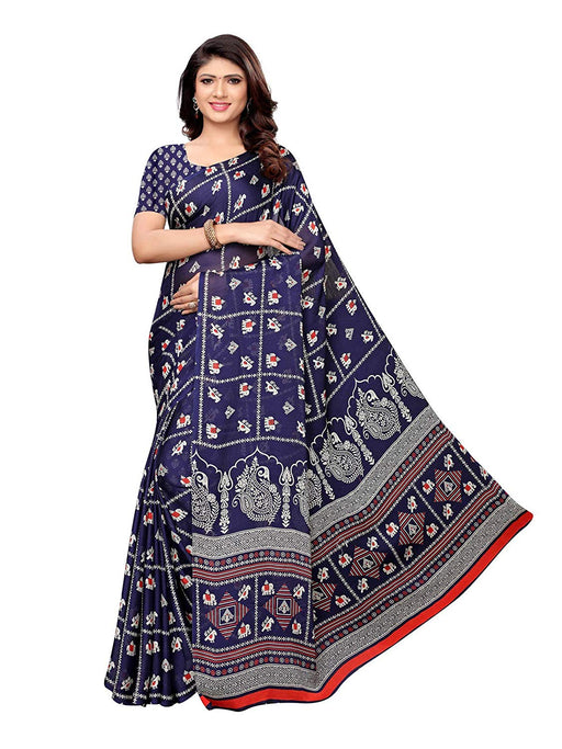 Navy Blue, Multi Color Chiffon Saree only in Bigswipe